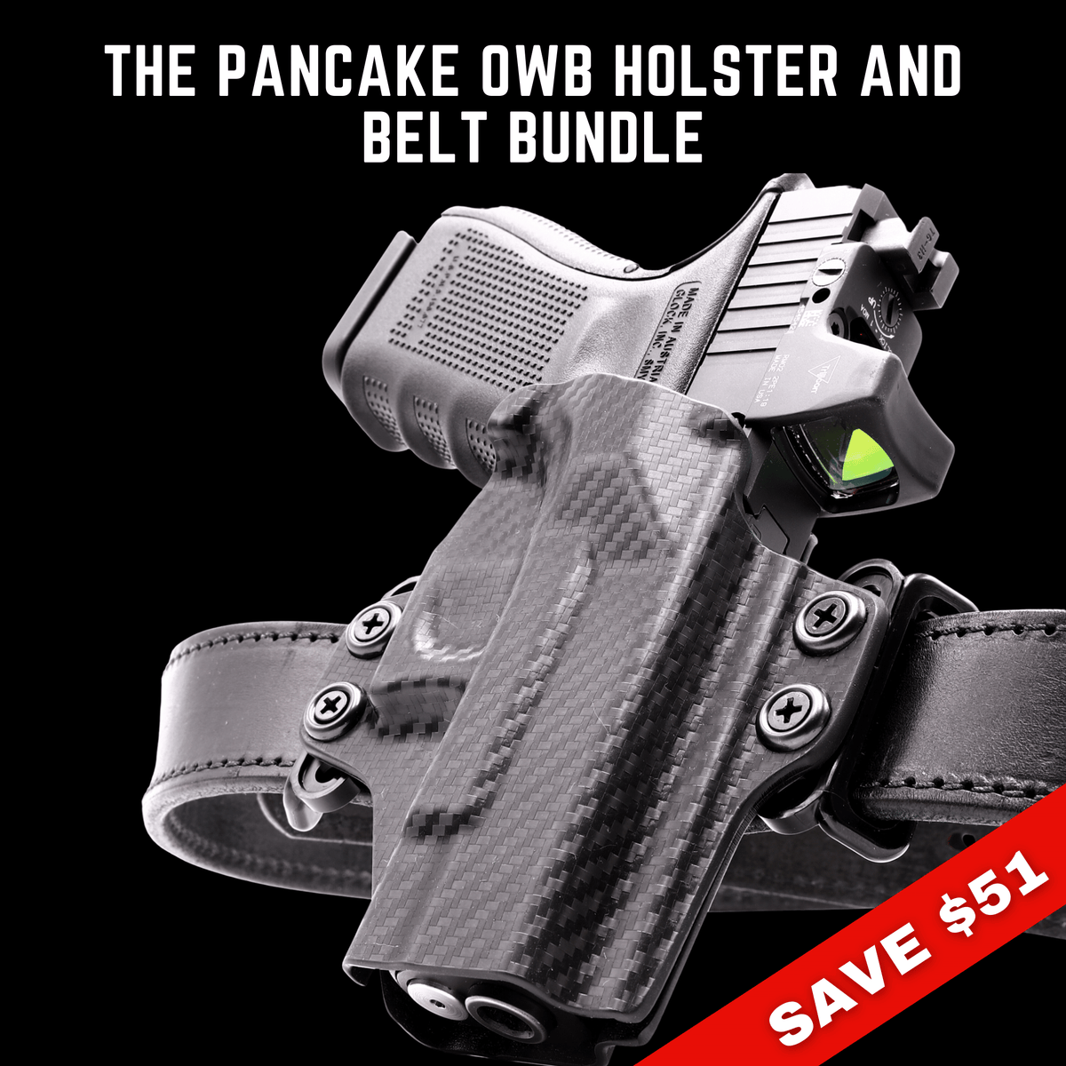 Pancake Style OWB Leather Holster for Pistol with Laser/Light