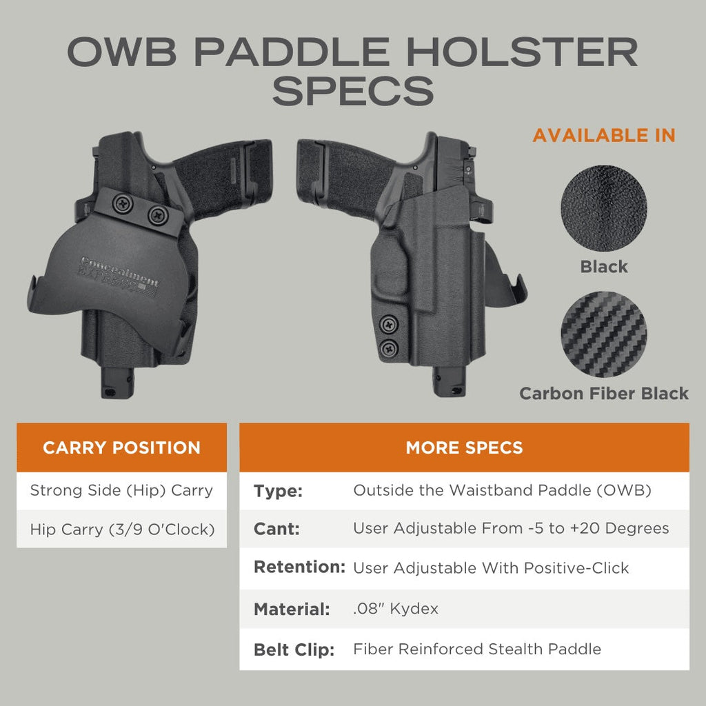 OWB Paddle Holster For 2011 5" Pistols - Kydex, Adjustable Cant, Optic Ready, Made In USA
